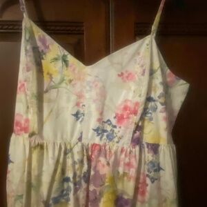 Romantic HM linen blend watercolor floral dress XXL. smocked back
